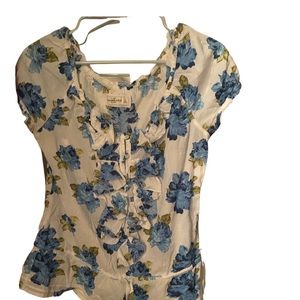 Abercrombie & Fitch White and Blue Floral Print Peplum Blouse